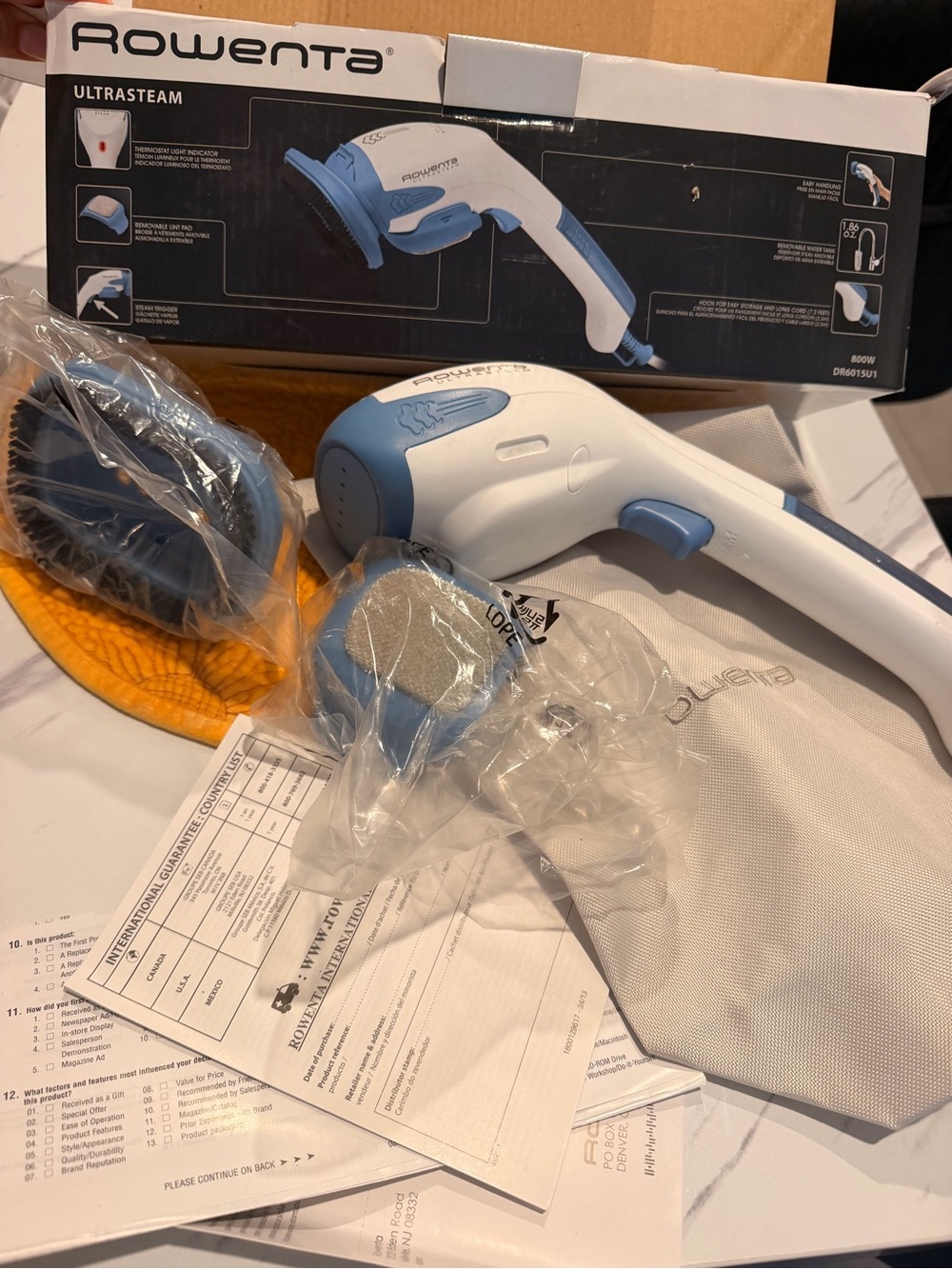 Rowenta White & Blue Handheld Garment Steamer - Lightweight Steam Brush